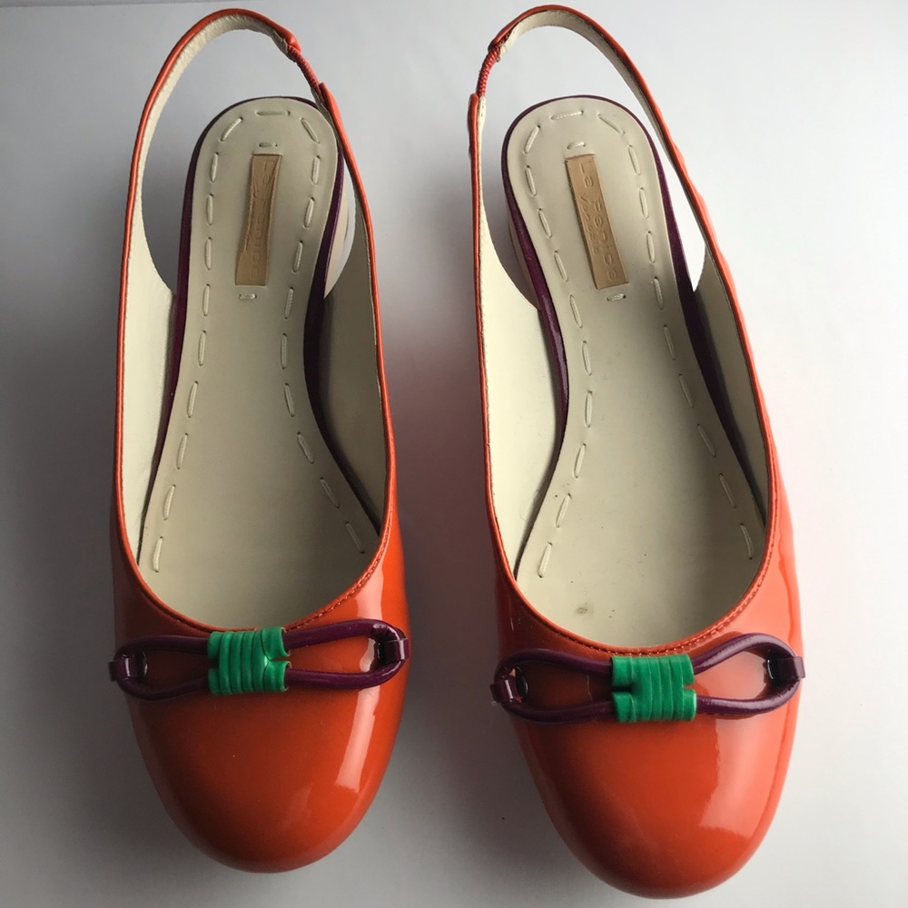 La Fenice orange patent sling back flats